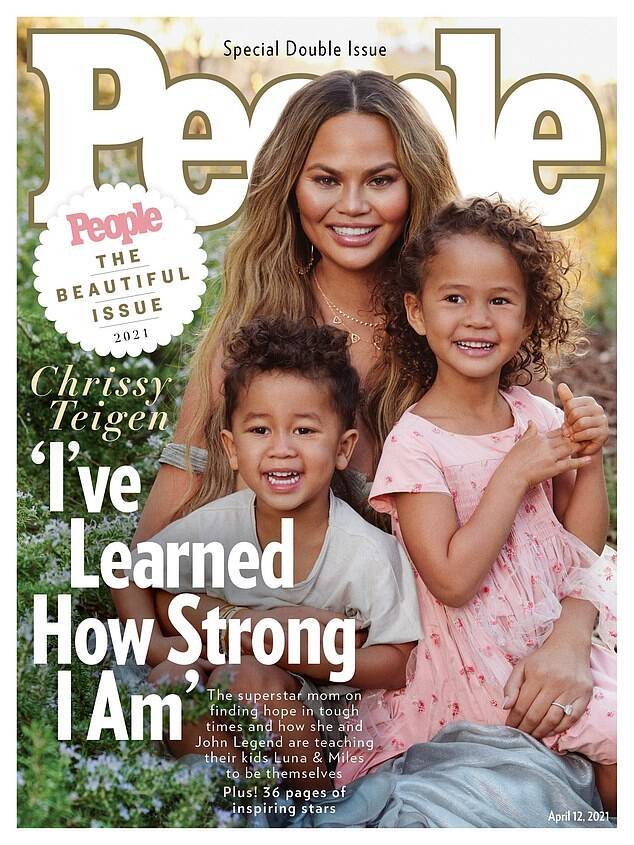 Teigen and her children appearing on the cover of People magazine (Photo: People/Release)