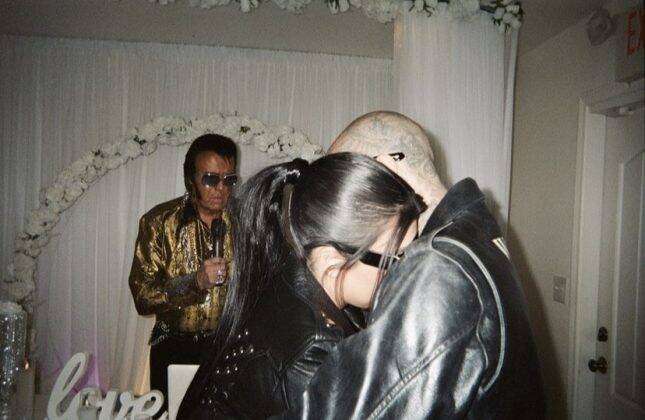 In April, the two were married in a non-legal ceremony in Las Vegas, complete with Elvis and a leather suit. (Photo: Instagram release)