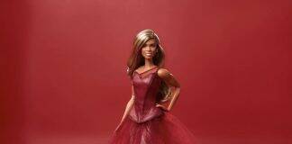 The doll is inspired by one of Cox's red carpet looks. (Photo: Mattel release)