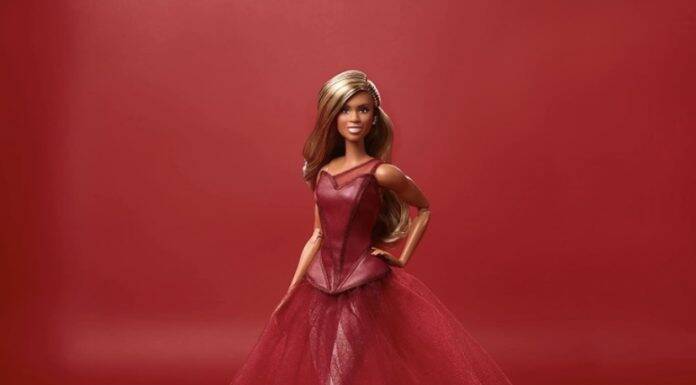 The doll is inspired by one of Cox's red carpet looks. (Photo: Mattel release)