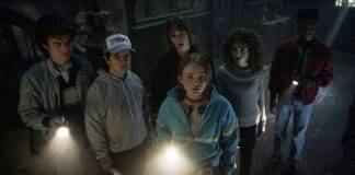 The group of friends Mike (Finn Wolfhard), Will (Noah Schnapp), Eleven (Millie Bobby Brown), Dustin (Gaten Matarazzo) and Lucas (Caleb McLaughlin) break up for the first time, going to different cities and schools. (Photo: Netflix release)
