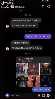 In a video on TikTok, Schnapp shared a conversation he had with the rapper. The image shows a Direct Message exchange on Instagram. (Photo: Tiktok release)
