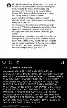 "Yall also threw a party before psalms birthday when I was flying back from japan to be there for his birthday and the first I heard about it was seeing pics of the party on line also I should see my children 100 % of the time but since there's a separation it should have been 50% of the time ya'll wouldn't have played with donda like that in Jesus name”, he wrote. (Photo: Instagram release)