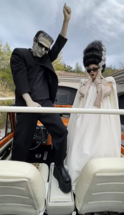 Kourtney Kardashian and Travis Barker as Frankenstein and his bride. (Photo: Instagram release)