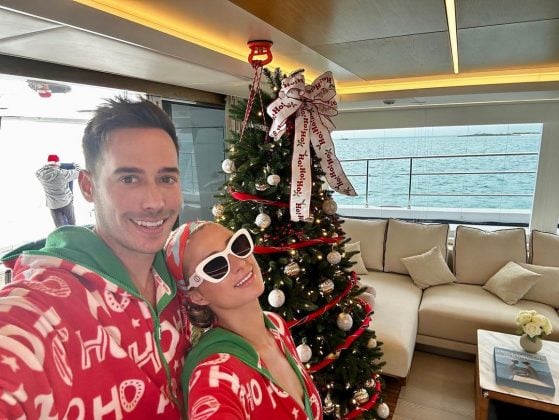 Paris Hilton and her husband celebrating Christmas. (Photo: Instagram)