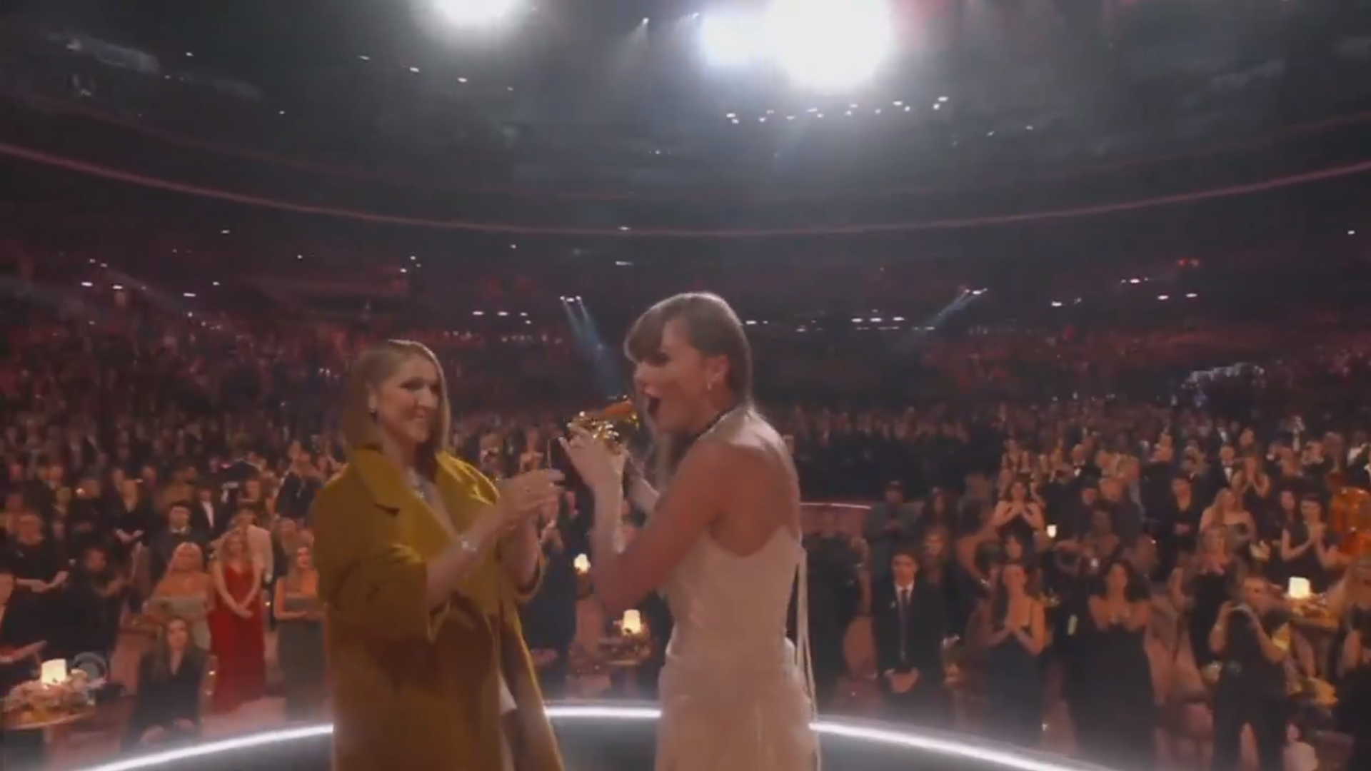 “Taylor Swift just took the album of the year trophy from Celine Dion without batting an eye and/or acknowledging that a legendary [GOAT] was handing her the award. So cringey for my soul”, wrote one user. (Photo: X)